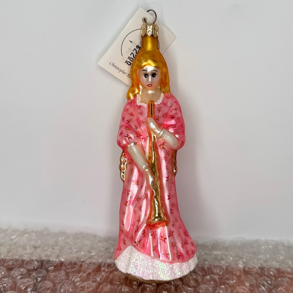 Christopher Radko 1996 Heavenly Triumph 6" Pink Angel Blown‎ Glass Ornament Vtg